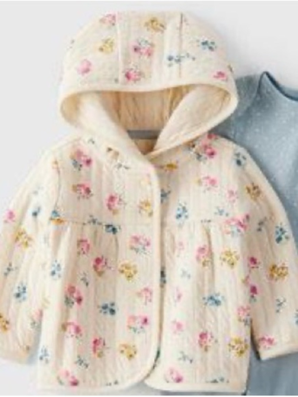 Carter's Cream Quilted Hooded Jacket with Pink, Blue & Yellow Floral Print